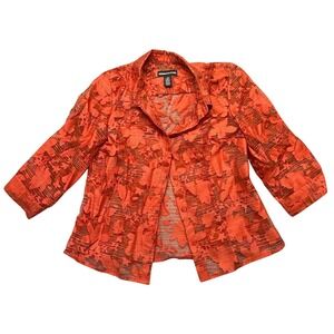 Norton McNaughton Blouse Women 12 Orange Floral Sheer 3/4 Sleeve Spring Top